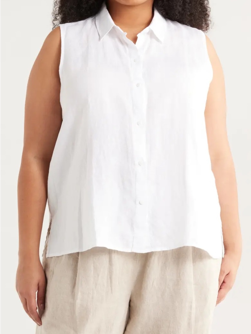EILEEN FISHER Sleeveless Button-Front Linen Shirt